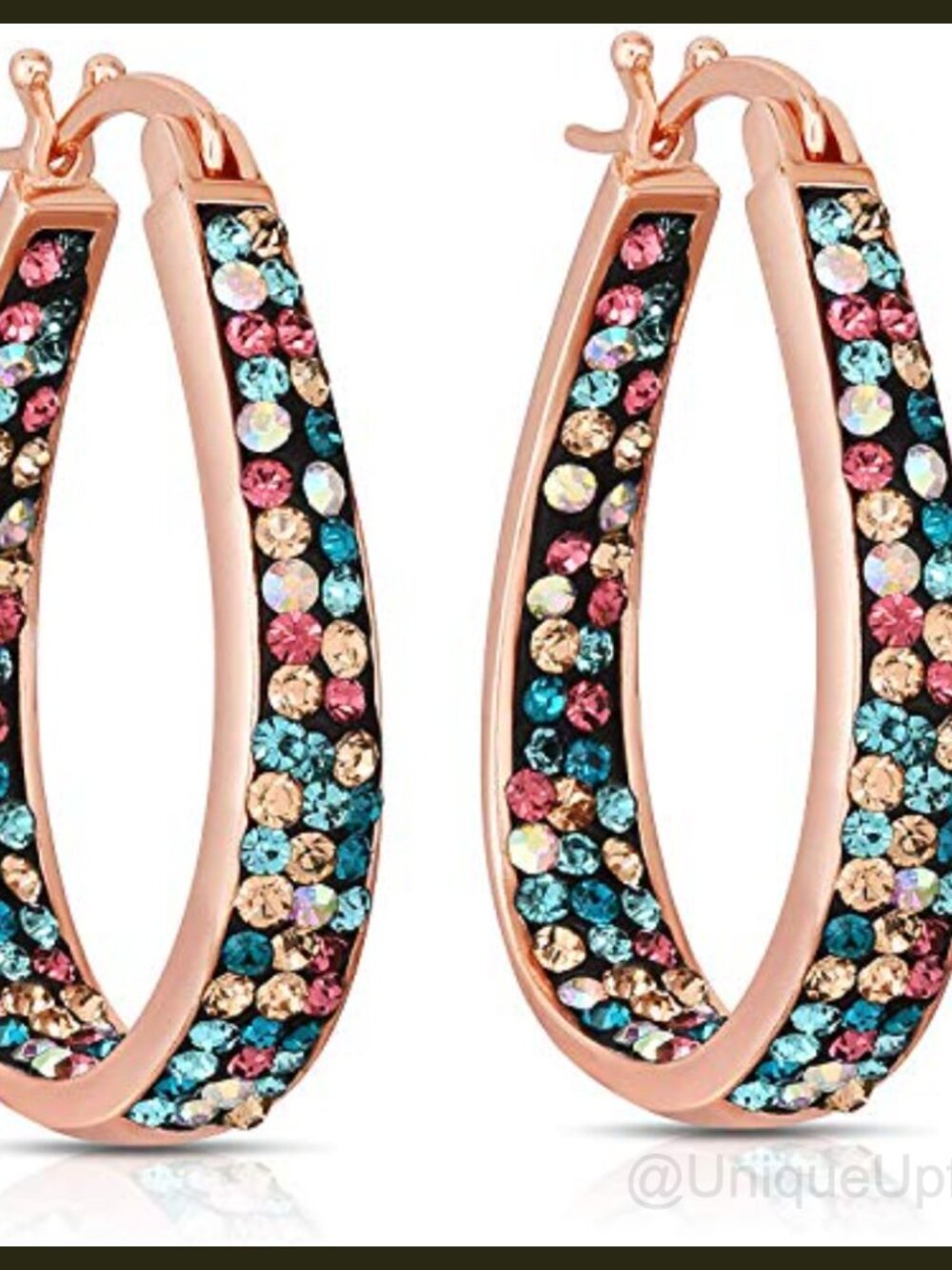Gold Plated Oval Hoop Earrings with Sparkling Crystal